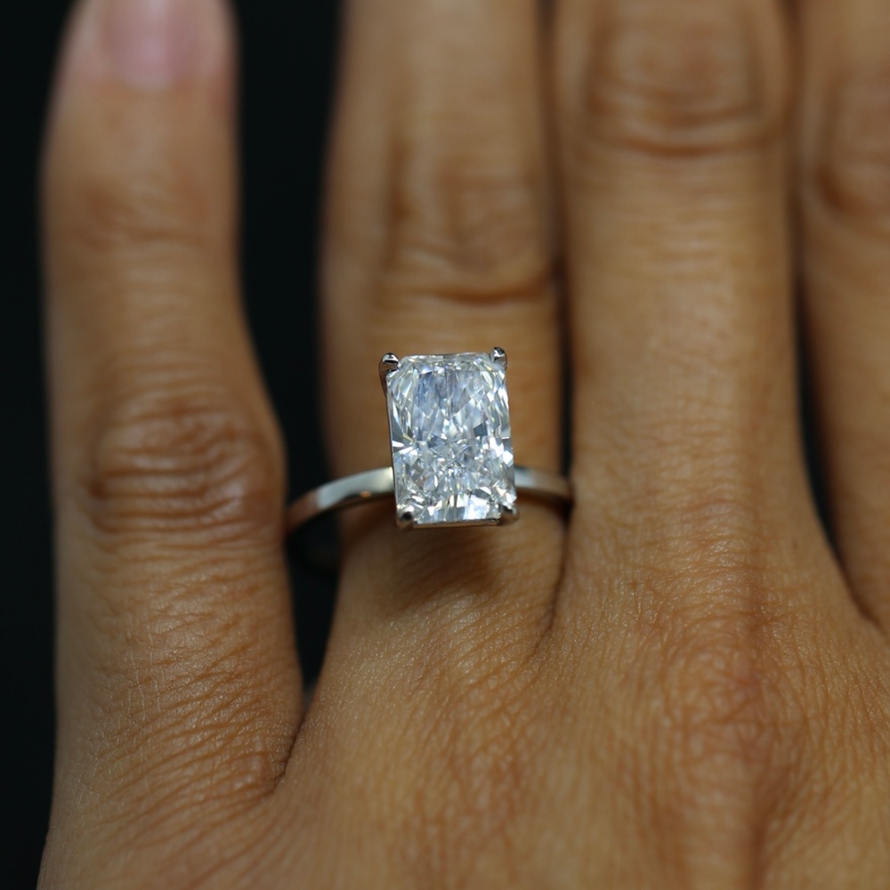 3.55 Carat Radiant Cut Certified Diamond White Gold Ring